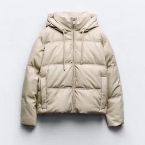ZARA Faux Leather Hooded Puffer Jacket